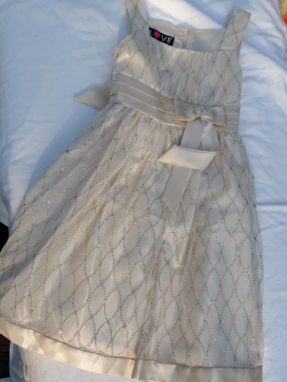 Love Champagne Sequin Party Dress with Bow Accent